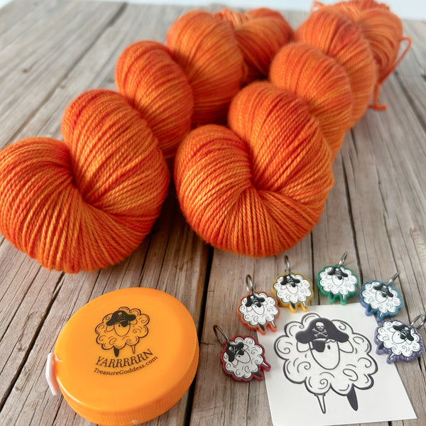 Orange Lusty Wench Kit, Cable Cowl Knitting Kit KAL, Organic Merino Sport Treasures Yarn