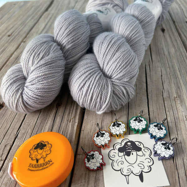 Silver Gray Pieces of Eight Kit, Cable Cowl Knitting Kit KAL, Organic Merino Sport Treasures Yarn