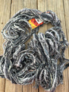 Handspun Art Yarn, Thick & Thin Spiral Plied, Sparkle silver gray, merino wool stellina sparkle, 56 yards