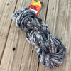 Handspun Art Yarn, Thick & Thin Spiral Plied, Sparkle silver gray, merino wool stellina sparkle, 56 yards