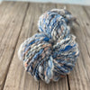 Handspun Art Yarn, Thick & Thin Spiral Plied, Sparkly Sky blue silver, merino wool stellina sparkle, 78 yards