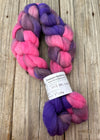 Pink Purple Gray BFL Combed Top, hand dyed luxury spinning fiber, blue faced leicester wool