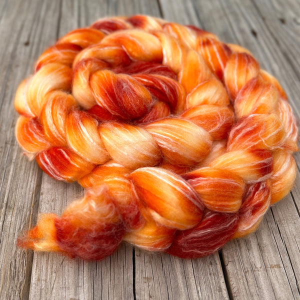 Orange Superwash Merino Bamboo Combed Top, hand dyed luxury spinning fiber