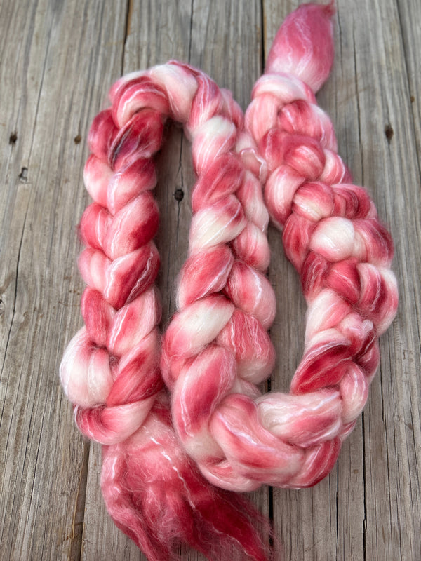 Pink Superwash Merino Bamboo Combed Top, hand dyed luxury spinning fiber