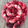 Red Superwash Merino Bamboo Combed Top, hand dyed luxury spinning fiber