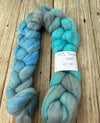 Blue Gray Teal Targhee Wool Combed Top, hand dyed luxury spinning fiber, non super wash wool