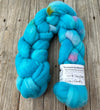 Turquoise Cotton Candy Targhee Wool Combed Top, hand dyed luxury spinning fiber, non super wash wool