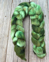 Landlubber Green Targhee Wool Combed Top, hand dyed luxury spinning fiber, non super wash wool