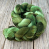 Landlubber Green Targhee Wool Combed Top, hand dyed luxury spinning fiber, non super wash wool