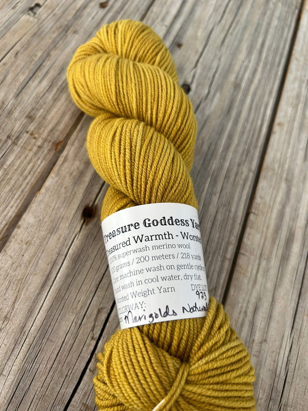 Marigolds, Naturally Dyed yellow yarn, DK Treasures Yarn