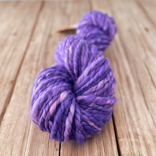 Handspun Bulky Yarn, purple, 2 ply, superwash merino wool, 67 yards