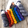 Graynbow Shawl Crochet Kit, rainbow mini skein set with 2 full size gray sock yarn skeins